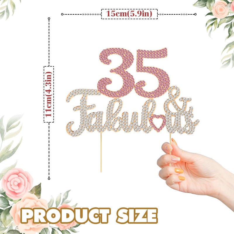 LASKYER 35 & Fabulous Gold & Pink Rhinestone Cake Topper - Happy 35th Birthday Cheers to 35 Years Old Bday Party Metal Sparkly Food Centerpieces Topper Decorations Keepsake. - Image 2